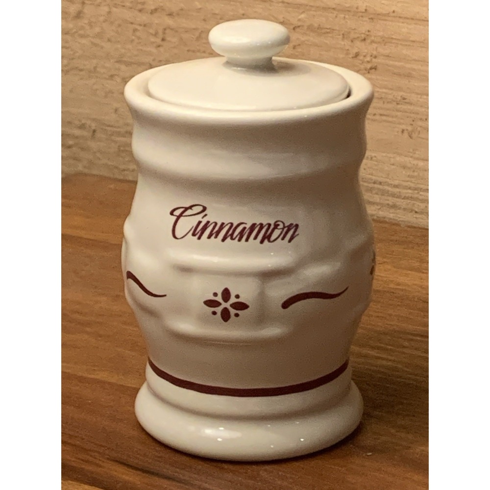 LONGABERGER Pottery Woven Traditions Red Cinnamon Spice Jar with Lid Made In USA